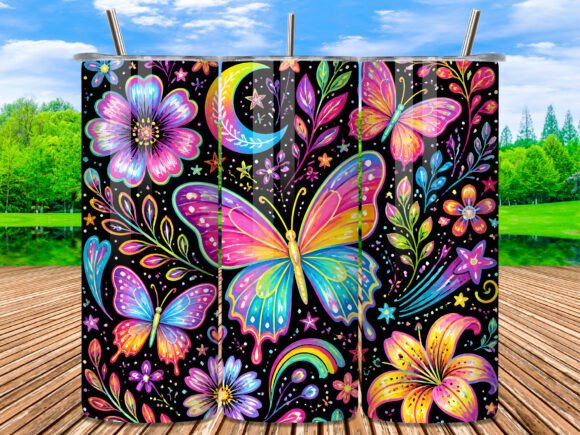 Download Neon Butterfly Floral 20oz Tumbler Wrap - Tumbler Collection