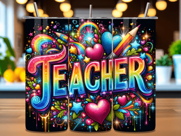 Download Retro Rainbow Teacher Tumbler Wrap PNG - Tumbler Collection