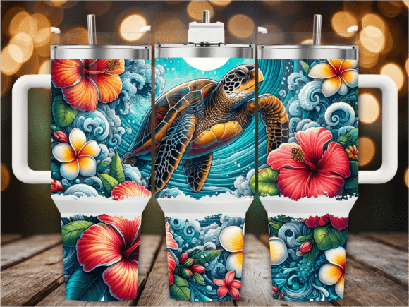 Download Tropical Flower Turtle 40oz Tumbler Wrap - Tumbler Collection
