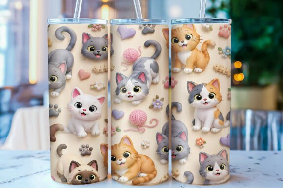 Download Inflated Kawaii Cat 20 Oz Tumbler Wrap - Tumbler Collection