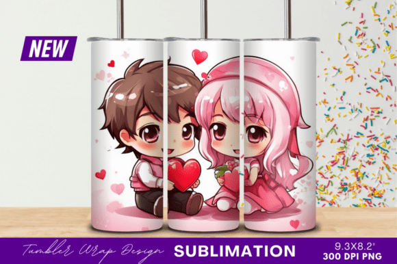 Download Chibi Couple Holding Hearts Tumbler - Tumbler Collection