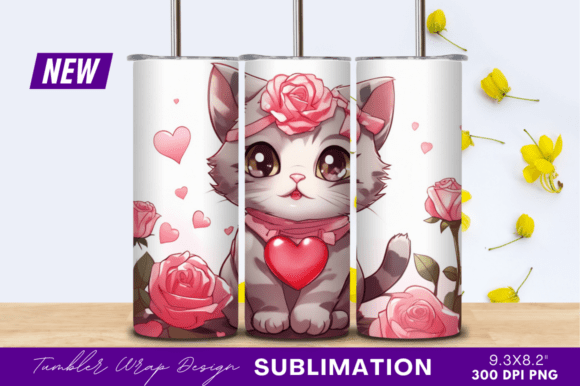 Download Cute Valentine Kitten Roses Tumbler - Tumbler Collection