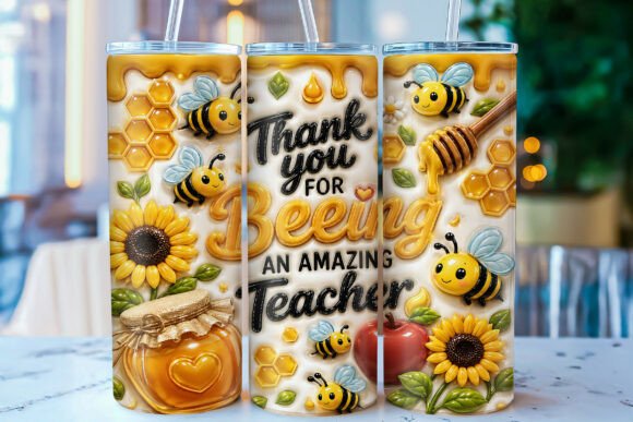 Download 3D Inflated Bee Teacher Tumbler Wrap PNG - Tumbler Collection