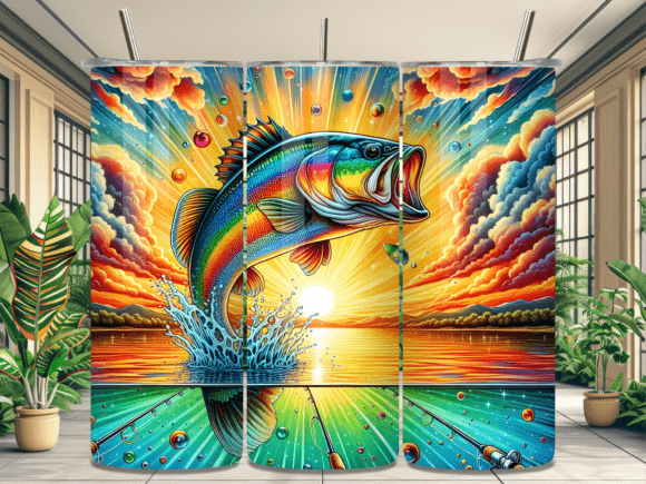 Download Colorful Sunset Bass Fish Tumbler Wrap - Tumbler Collection