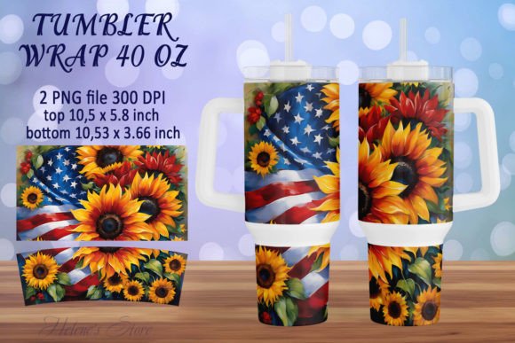 Download Sunflowers &amp; USA Flag Tumbler Wrap 40oz - Tumbler Collection