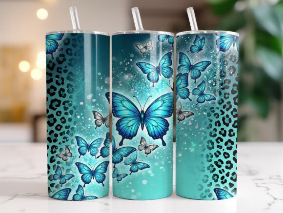 Download Teal Butterfly Leopard 20oz Tumbler PNG - Tumbler Collection