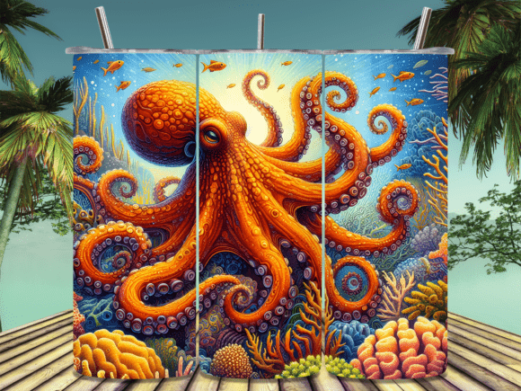 Download Orange Octopus Swimming Tumbler Wrap PNG - Tumbler Collection