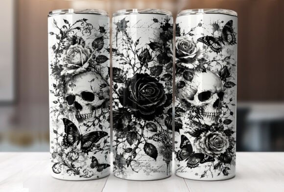 Download Gothic Skull Rose 20oz Tumbler Wrap PNG - Tumbler Collection