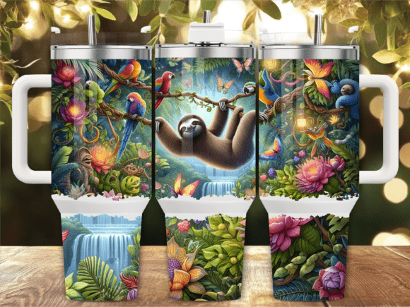 Download Sloth Jungle Parrot 40oz Tumbler Wrap - Tumbler Collection