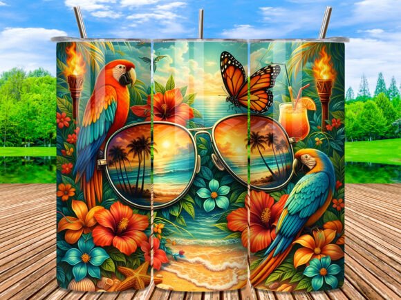 Download Summer Parrot Tropical Beach Tumbler PNG - Tumbler Collection