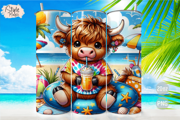 Download Highland Cow Beach Summer Tumbler Wrap - Tumbler Collection