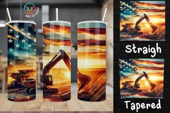 Download Excavator Construction USA Flag Tumbler - Tumbler Collection