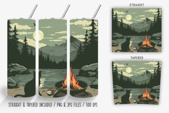 Download Cat Campfire by the Lake Tumbler Wrap - Tumbler Collection