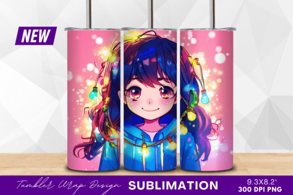 Download Anime Girl with Christmas Lights Tumbler - Tumbler Collection