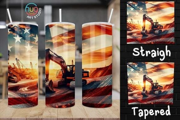 Download Excavator Construction USA Flag Tumbler - Tumbler Collection