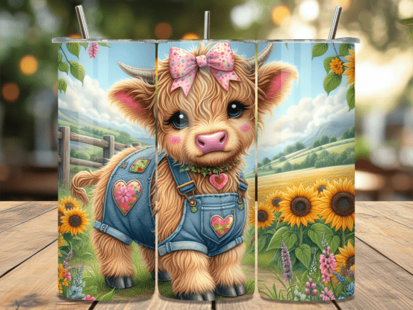 Download Highland Cow Sunflowers Farm Tumbler PNG - Tumbler Collection