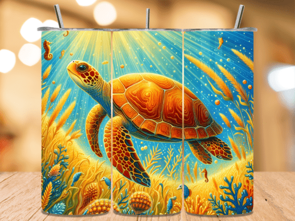 Download Golden Sea Turtle Swimming Tumbler Wrap - Tumbler Collection