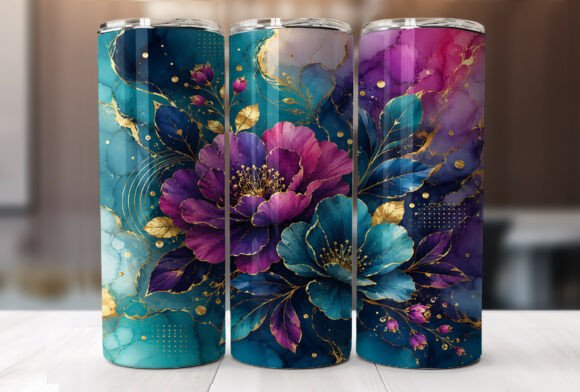 Download Purple Blue Gold Floral 20oz Tumbler PNG - Tumbler Collection