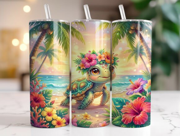 Download Cute Tropical Turtle Beach Tumbler Wrap - Tumbler Collection