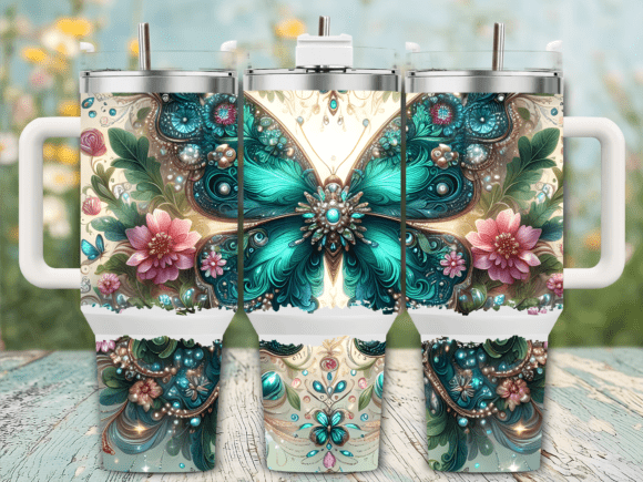 Download Teal Butterfly Jewel 40oz Tumbler Wrap - Tumbler Collection