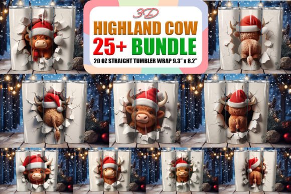 Download Highland Cow 3D Christmas Tumbler Bundle - Tumbler Collection