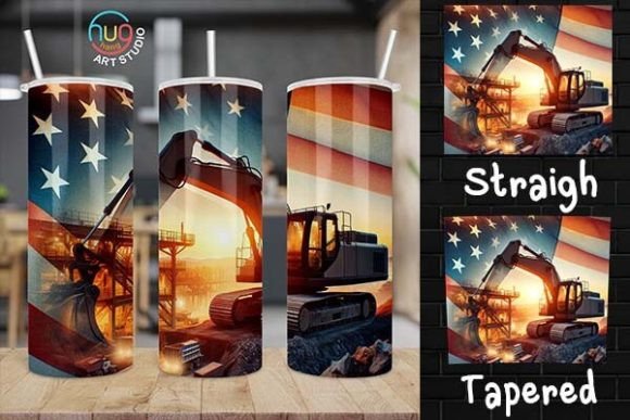 Download Excavator Construction USA Flag Tumbler - Tumbler Collection