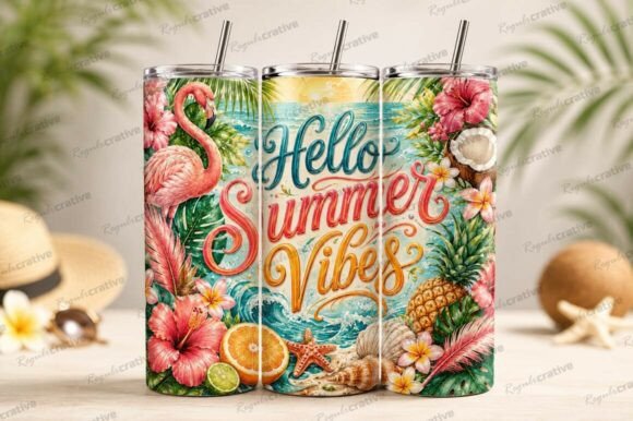 Download Hello Summer Vibes Tropical Tumbler PNG - Tumbler Collection