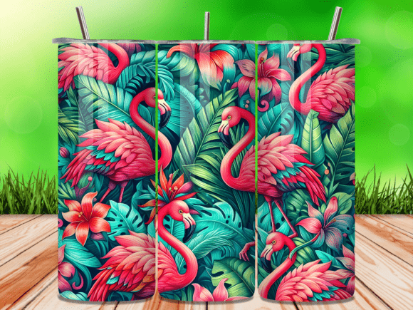 Download Tropical Monstera Flamingo Tumbler Wrap - Tumbler Collection