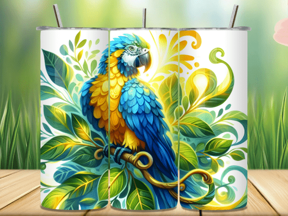 Download Tropical Leaves Macaw Bird Tumbler Wrap - Tumbler Collection