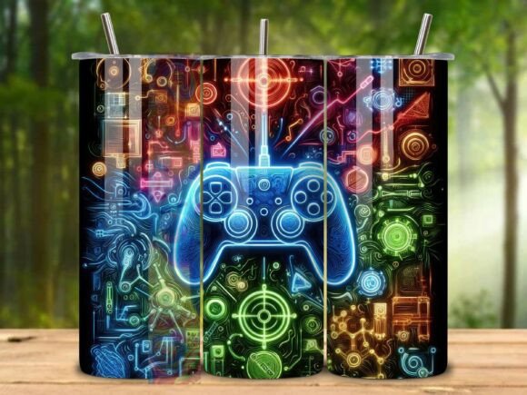 Download Neon Gamer 20oz Tumbler Wrap Png V.6 - Tumbler Collection