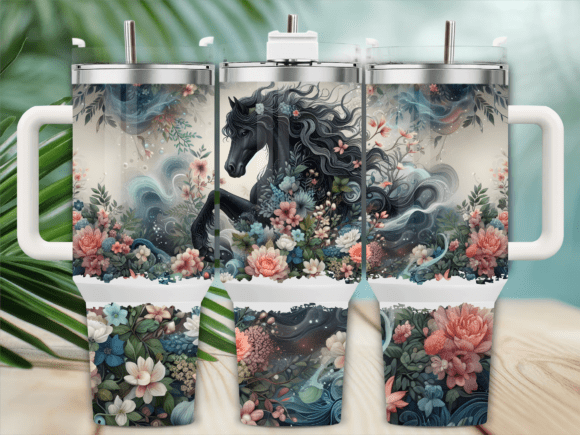 Download Floral Black Stallion 40oz Tumbler Wrap - Tumbler Collection