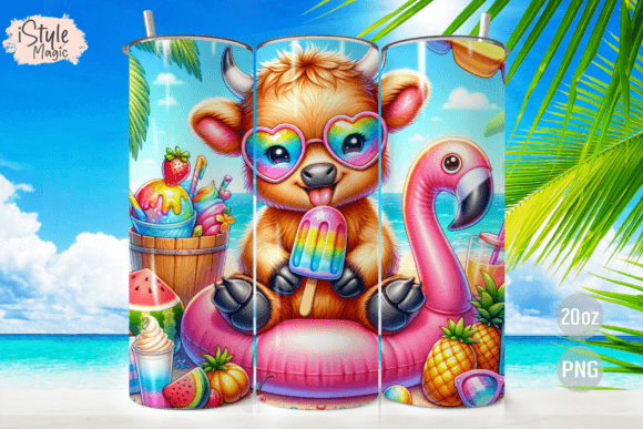 Download Highland Cow Beach Summer Tumbler Wrap - Tumbler Collection