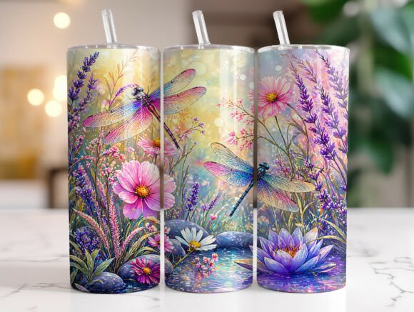 Download Dragonfly Wildflower 20 Oz Tumbler Wrap - Tumbler Collection