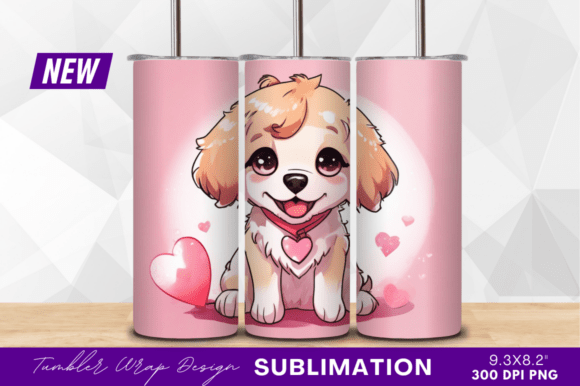 Download Cute Puppy with Hearts Cartoon Tumbler - Tumbler Collection