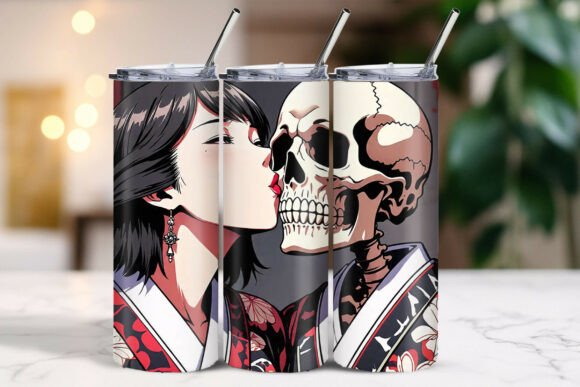 Download Anime Woman Kissing Skull Tumbler - Tumbler Collection