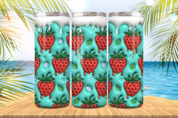 Download 3D Puff Strawberry Summer Tumbler Wrap | - Tumbler Collection