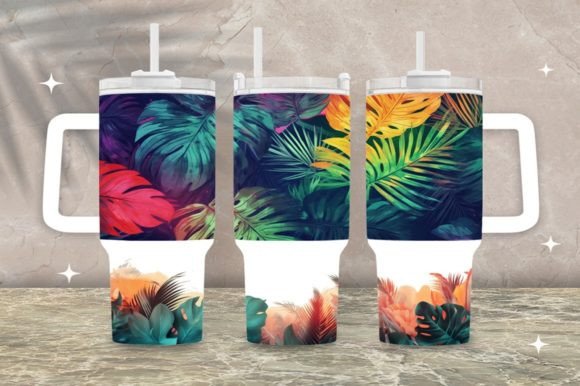Download 40 Oz Tropical Leaf Tumbler Wrap Png - Tumbler Collection