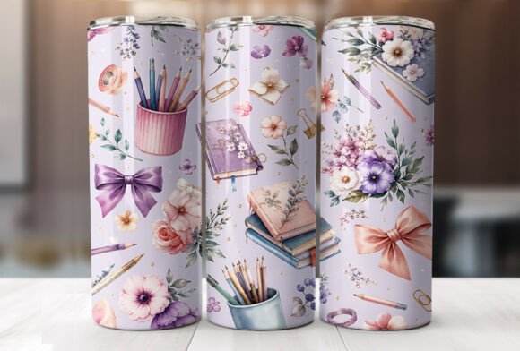 Download Purple Floral Teacher Tumbler Wrap PNG - Tumbler Collection