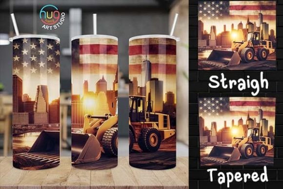Download Excavator Construction USA Flag Tumbler - Tumbler Collection