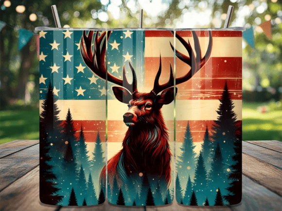 Download Vintage Patriotic Deer Tumbler Wrap - Tumbler Collection