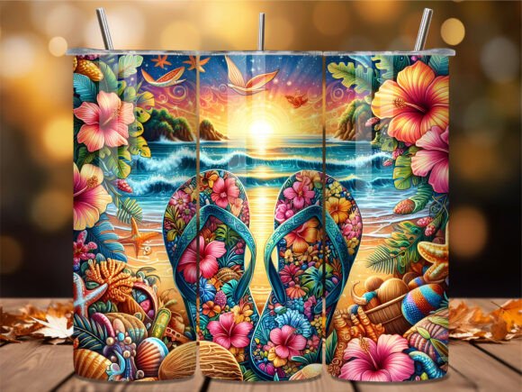 Download Tropical Flip Flops Beach Tumbler Wrap - Tumbler Collection
