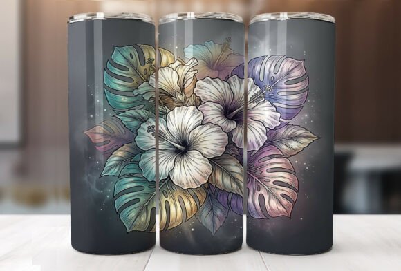 Download Hibiscus Monstera Tropical Tumbler Wrap - Tumbler Collection