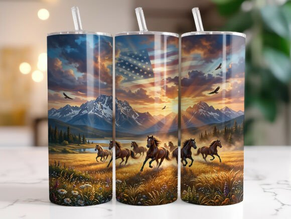 Download Running Horses American Flag Tumbler PNG - Tumbler Collection