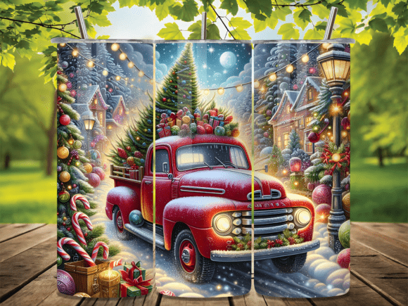 Download Vintage Red Truck Christmas Snow Tumbler - Tumbler Collection