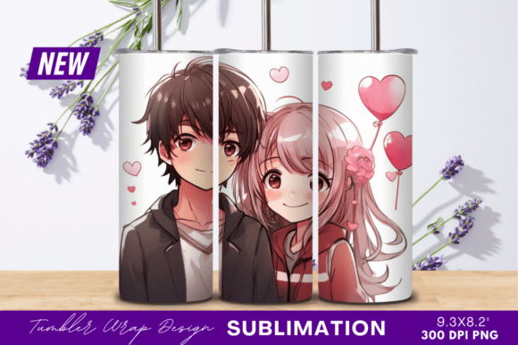 Download Anime Couple Smiling with Hearts Tumbler - Tumbler Collection
