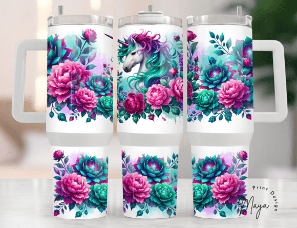 Download 40oz Tumbler Wrap Floral Unicorn - Tumbler Collection