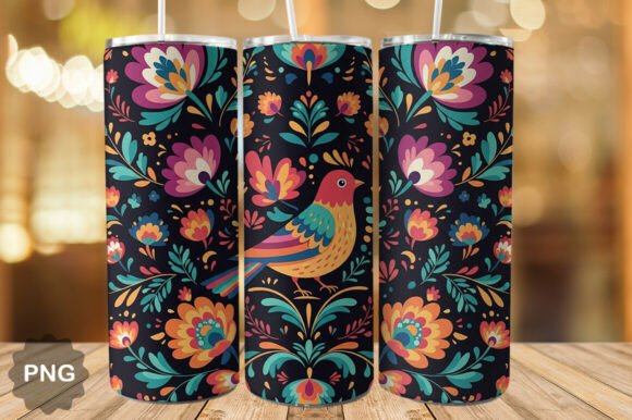 Download Folk Floral Bird Pattern Tumbler Wrap - Tumbler Collection