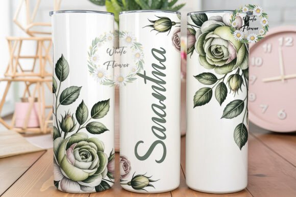 Download Green Roses Personalized Tumbler Wrap - Tumbler Collection