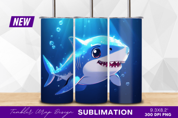 Download Cartoon Blue Shark Swimming Tumbler - Tumbler Collection