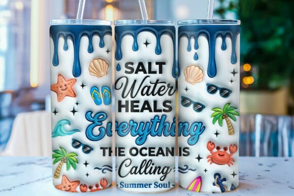 Download 3D Inflated Summer Beach Tumbler Wrap - Tumbler Collection